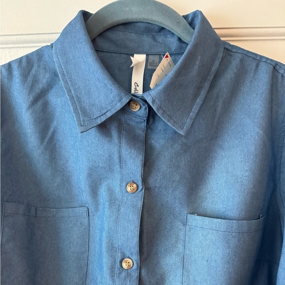 NY Collection Denim Blue Button Down Shirt - Picture 5 of 9